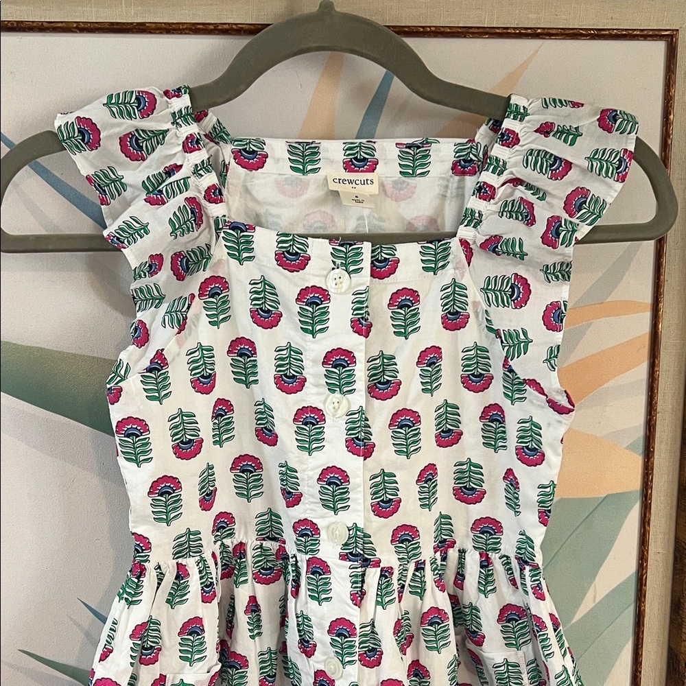 Crewcuts Girls Floral Ruffle Sleeve Dress - Pink & Green Pattern - size 8